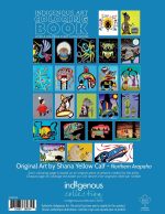 Back cover of the Indigenous Art Coloring Book featuring Shana Yellow Calf’s Northern Arapaho-inspired artwork.