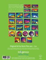 Back cover of the Indigenous Art Coloring Book featuring vibrant Cree-inspired artwork by Kevin Pee-ace.